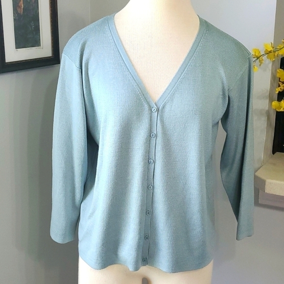 Ellen Tracy, blue/green button sweater. Size Xl.‎ Lightweight. Business - Picture 1 of 7